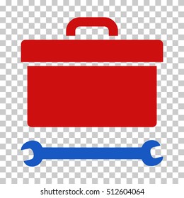 Blue And Red Toolbox interface icon. Vector pictograph style is a flat bicolor symbol on chess transparent background.