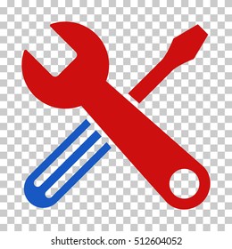 Blue And Red Tools toolbar icon. Vector pictograph style is a flat bicolor symbol on chess transparent background.