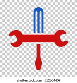 Blue And Red Tools toolbar pictogram. Vector pictogram style is a flat bicolor symbol on chess transparent background.