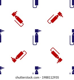 Blau und Rot Zahnbohrsymbol einzeln auf weißem Hintergrund. Zahnstangenhandstück für Bohrwerkzeuge und Schleifwerkzeuge.  Vektorgrafik