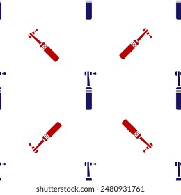 Blue and red Tooth drill icon isolated seamless pattern on white background. Dental handpiece for drilling and grinding tools. Medical instrument.  Vector Illustration