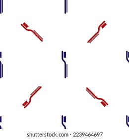 Icono de cepillo de dientes azul y rojo aislado patrón transparente en fondo blanco.  Vector