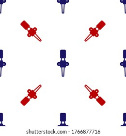 Blue and red Torch flame icon isolated seamless pattern on white background. Symbol fire hot, flame power, flaming and heat. Vector