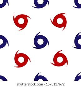 Blue and red Tornado icon isolated seamless pattern on white background. Cyclone, whirlwind, storm funnel, hurricane wind or twister weather icon.  Vector Illustration