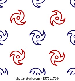 Blue and red Tornado icon isolated seamless pattern on white background. Cyclone, whirlwind, storm funnel, hurricane wind or twister weather icon.  Vector Illustration