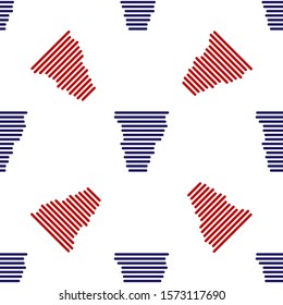 Blue and red Tornado icon isolated seamless pattern on white background. Cyclone, whirlwind, storm funnel, hurricane wind or twister weather icon.  Vector Illustration