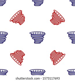 Blue and red Tornado icon isolated seamless pattern on white background. Cyclone, whirlwind, storm funnel, hurricane wind or twister weather icon.  Vector Illustration