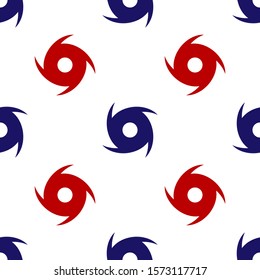 Blue and red Tornado icon isolated seamless pattern on white background. Cyclone, whirlwind, storm funnel, hurricane wind or twister weather icon.  Vector Illustration