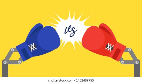 Blue and Red toy boxing gloves arm vector illustration