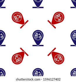 Blue and red Tractor and location icon isolated seamless pattern on white background.  Vector Illustration