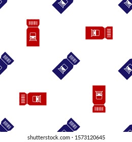 Blue and red Train ticket icon isolated seamless pattern on white background. Travel by railway.  Vector Illustration
