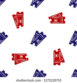 Blue and red Train ticket icon isolated seamless pattern on white background. Travel by railway.  Vector Illustration