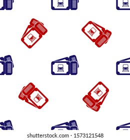 Blue and red Train ticket icon isolated seamless pattern on white background. Travel by railway.  Vector Illustration