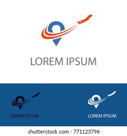 blue red travel plane company logo