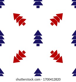 Icono de árbol azul y rojo aislado sin fisuras en fondo blanco. Símbolo de bosque. Ilustración vectorial