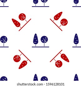 Blue and red Trees icon isolated seamless pattern on white background. Forest symbol.  Vector Illustration