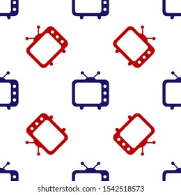 Blue and red Tv icon isolated seamless pattern on white background. Television sign.  Vector Illustration