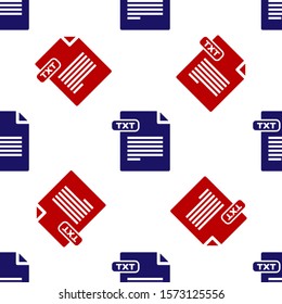 Blue and red TXT file document. Download txt button icon isolated seamless pattern on white background. Text file extension symbol.  Vector Illustration