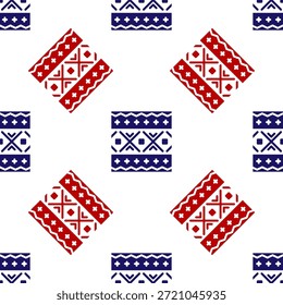 Patrón étnico ucraniano azul y rojo para el icono de bordado aislado sin patrón sobre fondo blanco. Patrón de bordado de punto tradicional de arte popular.  Vector