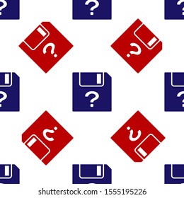 Blue and red Unknown document icon isolated seamless pattern on white background. File with Question mark. Hold report, service and global search sign.  Vector Illustration