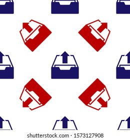 Blue and red Upload inbox icon isolated seamless pattern on white background. Extract files from archive.  Vector Illustration