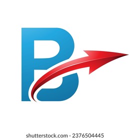 Blue and Red Uppercase Letter B Icon with a Glossy Arrow on a White Background