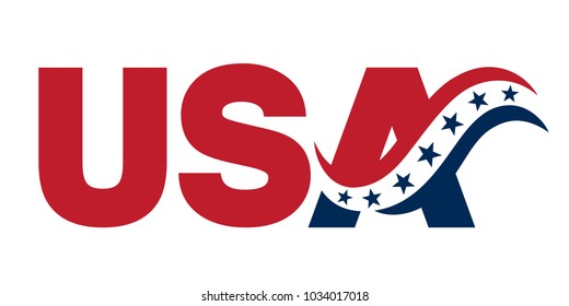 Blue and red USA banner sign with abstract flag and stars. United States of America icon design. Vector illustration.