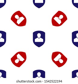 Blue and red User protection icon isolated seamless pattern on white background. Secure user login, password protected, personal data protection, authentication icon.  Vector Illustration
