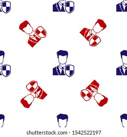 Blue and red User protection icon isolated seamless pattern on white background. Secure user login, password protected, personal data protection, authentication icon.  Vector Illustration