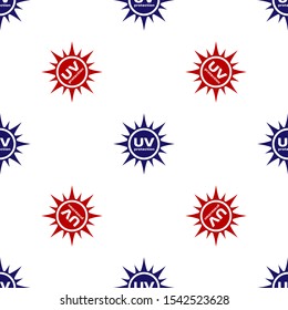 Blue and red UV protection icon isolated seamless pattern on white background. Ultra violet rays radiation. SPF sun sign.  Vector Illustration