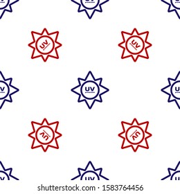 Blue and red UV protection icon isolated seamless pattern on white background. Ultra violet rays radiation. SPF sun sign.  Vector Illustration