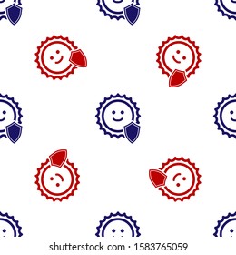 Blue and red UV protection icon isolated seamless pattern on white background. Sun and shield. Ultra violet rays radiation. SPF sun sign.  Vector Illustration