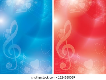 blue and red vector flyers with contours of hearts and gradient - music backgrounds