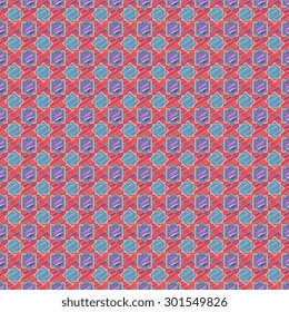Blue and red vector geometric sketch seamless pattern