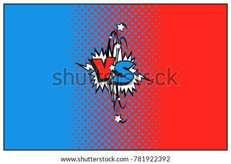 Blue and red versus logo with halftone effect. Vector VS icon.