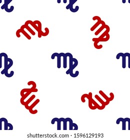 Blue and red Virgo zodiac sign icon isolated seamless pattern on white background. Astrological horoscope collection.  Vector Illustration