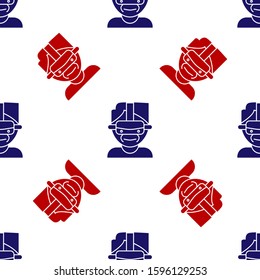 Blue and red Virtual reality glasses icon isolated seamless pattern on white background. Stereoscopic 3d vr mask.  Vector Illustration