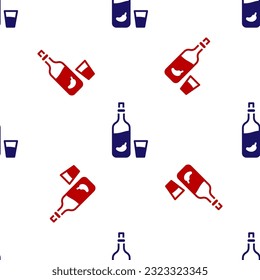 Blue and red Vodka with pepper and glass icon isolated seamless pattern on white background. Ukrainian national alcohol.  Vector