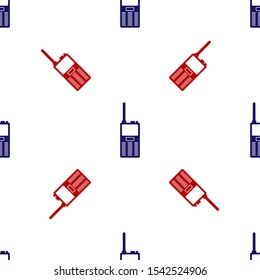 Blue and red Walkie talkie icon isolated seamless pattern on white background. Portable radio transmitter icon. Radio transceiver sign.  Vector Illustration