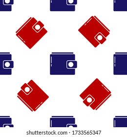 Blue and red Wallet icon isolated seamless pattern on white background. Purse icon. Cash savings symbol. Vector Illustration