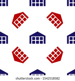 Blue and red Warehouse icon isolated seamless pattern on white background.  Vector Illustration