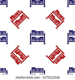 Blue and red Warehouse icon isolated seamless pattern on white background.  Vector Illustration