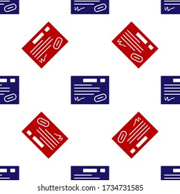 Blue and red Warranty certificate template icon isolated seamless pattern on white background. Vector Illustration
