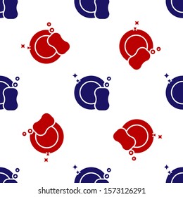 Blue and red Washing dishes icon isolated seamless pattern on white background. Plate and sponge. Cleaning dishes icon. Dishwasher sign. Clean tableware sign.  Vector Illustration