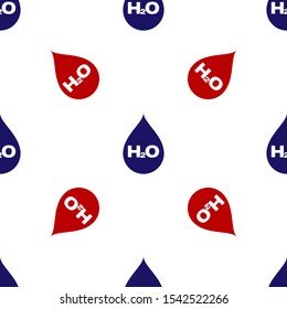 Blue and red Water drop with H2O icon isolated seamless pattern on white background. Water formula.  Vector Illustration