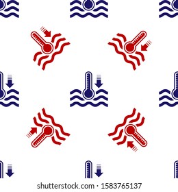Blue and red Water thermometer measuring heat and cold icon isolated seamless pattern on white background. Thermometer equipment showing hot or cold weather.  Vector Illustration