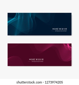 Blue and red moiré wave banner vectors set