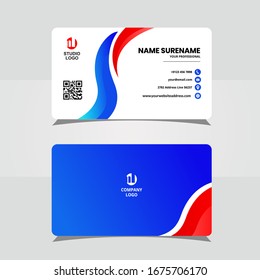 Blue and red wave business card template