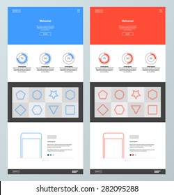 Blue and red website design template. Minimal style. Landing page.