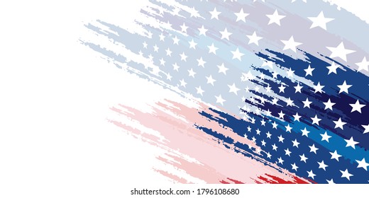 Blue red white abstract flag presentation background with painted brushstrokes and stars. Simple red, white blue abstract background geometry shine and layer element vector for presentation design